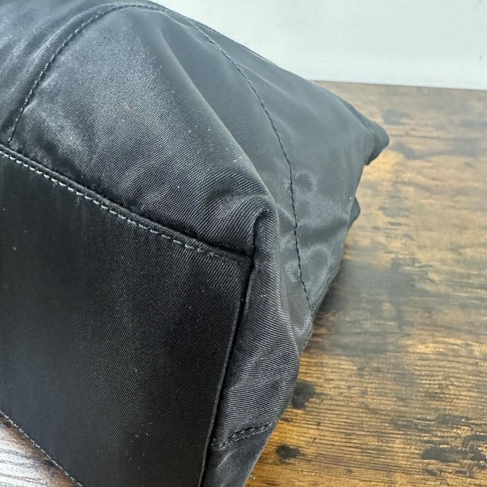 Prada Tessuto Nylon Shoulder Bag Medium Black Leather Strap Italy Logo Hardware - Picture 11 of 16
